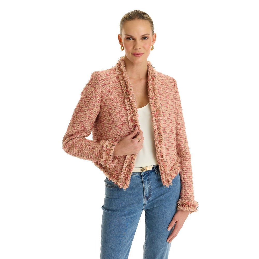The Noli Shop Florence Tweed Jacket Fringe Trim Rose Multi Size M